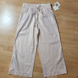 NWT Anne Klein Linen Viscose Metallic Blush Gold Wideleg Pull On Pants Size XS